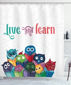 Cute Kid Style Cartoon Shower Curtain With Toy Like Owls Print For Bathroom Decor