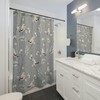 Cute Kids Bathroom Shower Curtain With Matching Gray Curtains Featuring Bird Prints - Waterproof Fabric