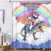 Cute Kids Shower Curtain With Unicorn Riding Dinosaur Print, Perfect For Fantasy-Themed Bathroom