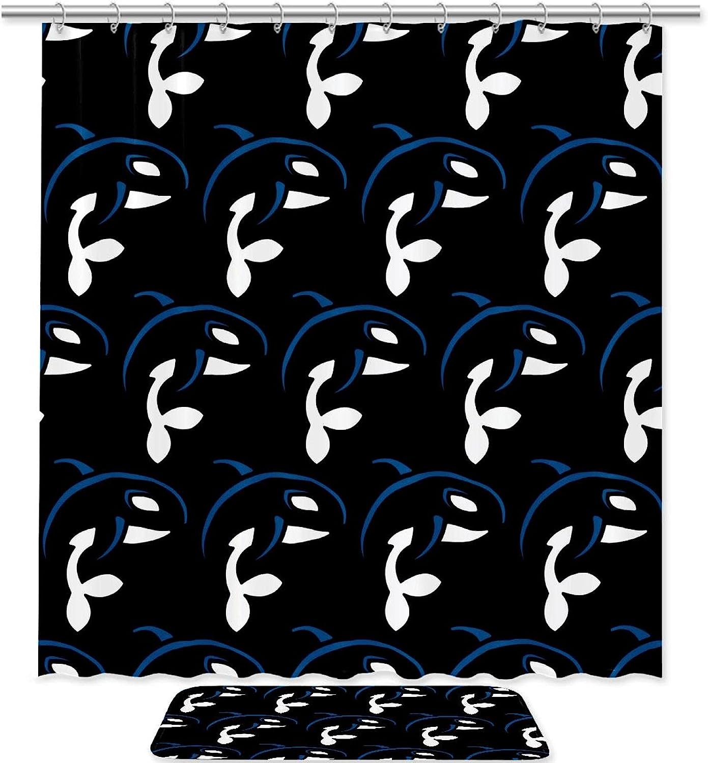 Cute Killer Whale With Black Background Print Shower Curtain For Elegant And Waterproof Bathroom Decor