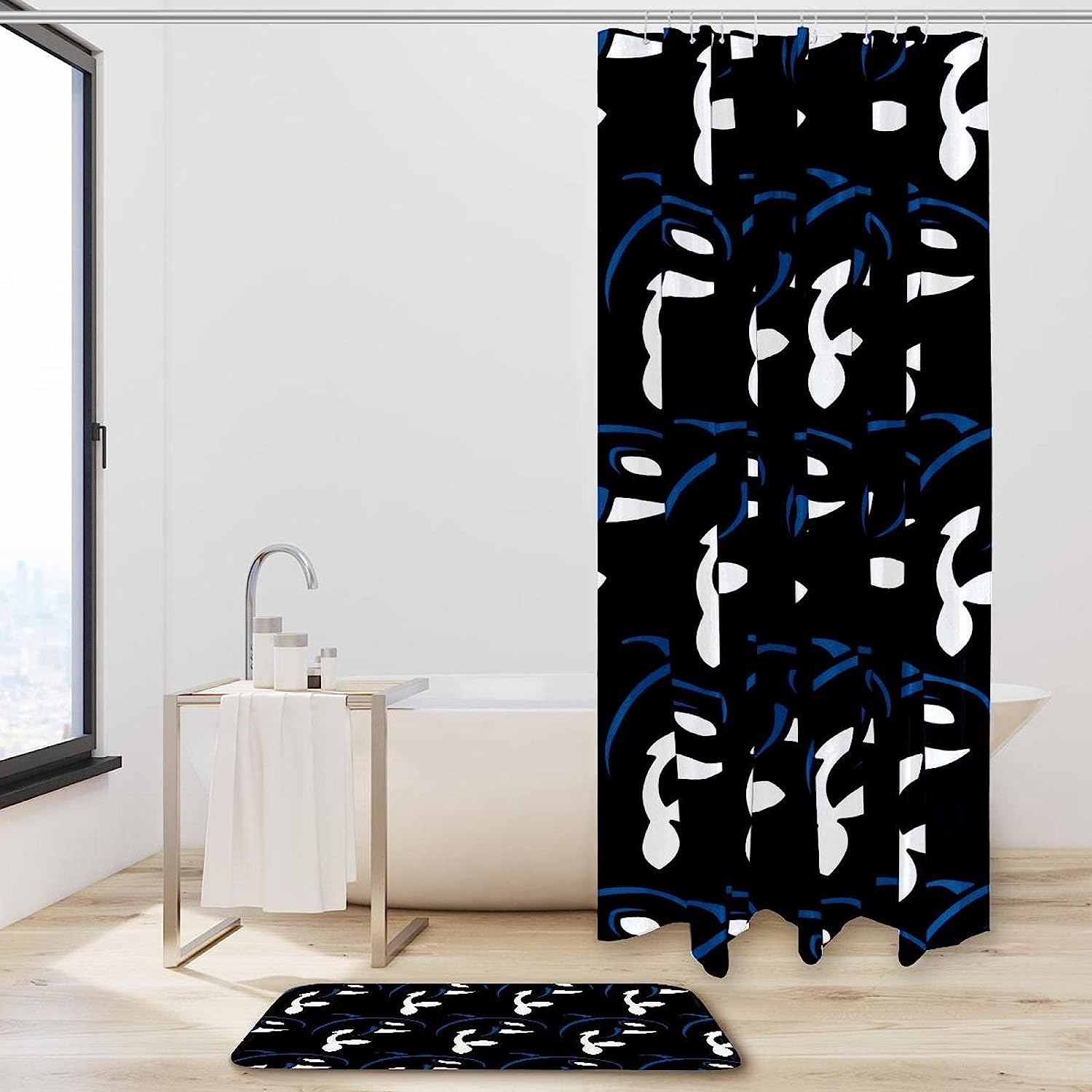 Cute Killer Whale With Black Background Print Shower Curtain For Elegant And Waterproof Bathroom Decor - Image 2