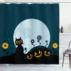 Cute Kitty Under Moon Print Cat Shower Curtain For Dreamy Bathroom Decor