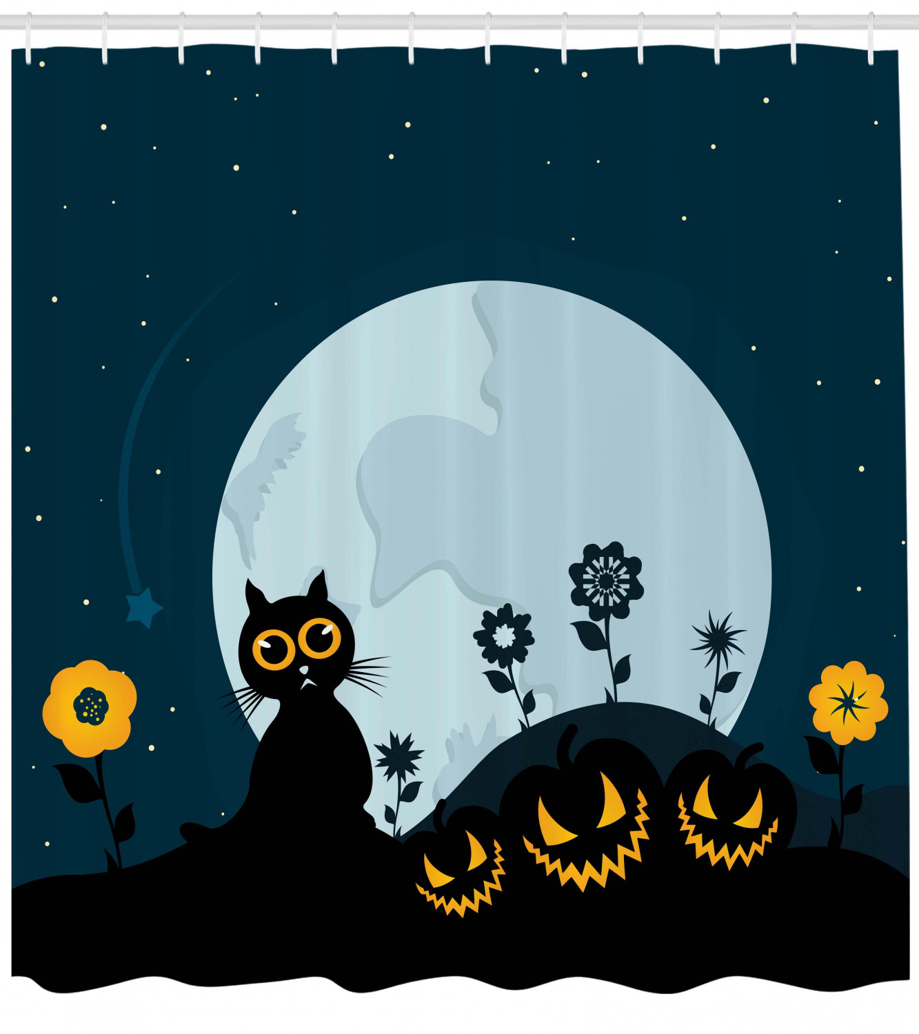 Cute Kitty Under Moon Print Cat Shower Curtain For Dreamy Bathroom Decor - Image 4