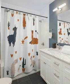 Cute Lama Kids Bathroom Shower Curtain for Adorable Bathroom Decor