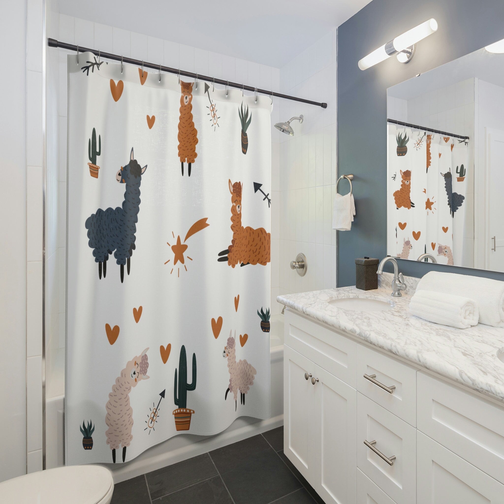 Cute Lama Kids Bathroom Shower Curtain for Adorable Bathroom Decor