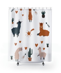 Cute Lama Kids Bathroom Shower Curtain for Adorable Bathroom Decor