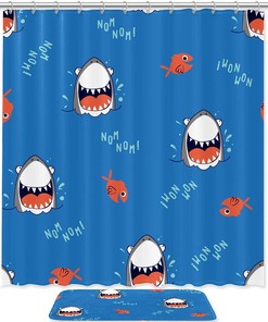 Cute Laughing Shark Fish Unique Shower Curtain For Playful And Waterproof Bathroom Decor