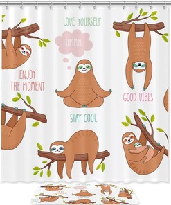 Cute Lazy Sloth Kids Bathroom Shower Curtain for Relaxing Bath Time