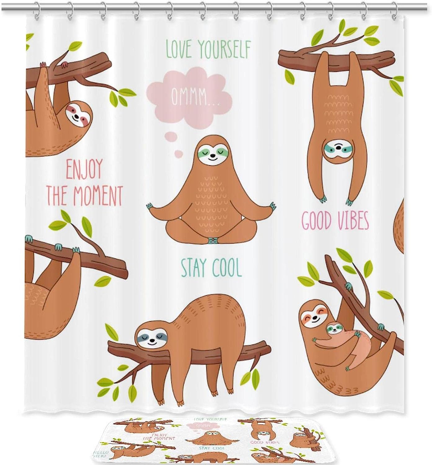 Cute Lazy Sloth Kids Bathroom Shower Curtain for Relaxing Bath Time
