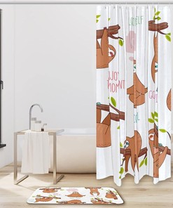Cute Lazy Sloth Kids Bathroom Shower Curtain for Relaxing Bath Time