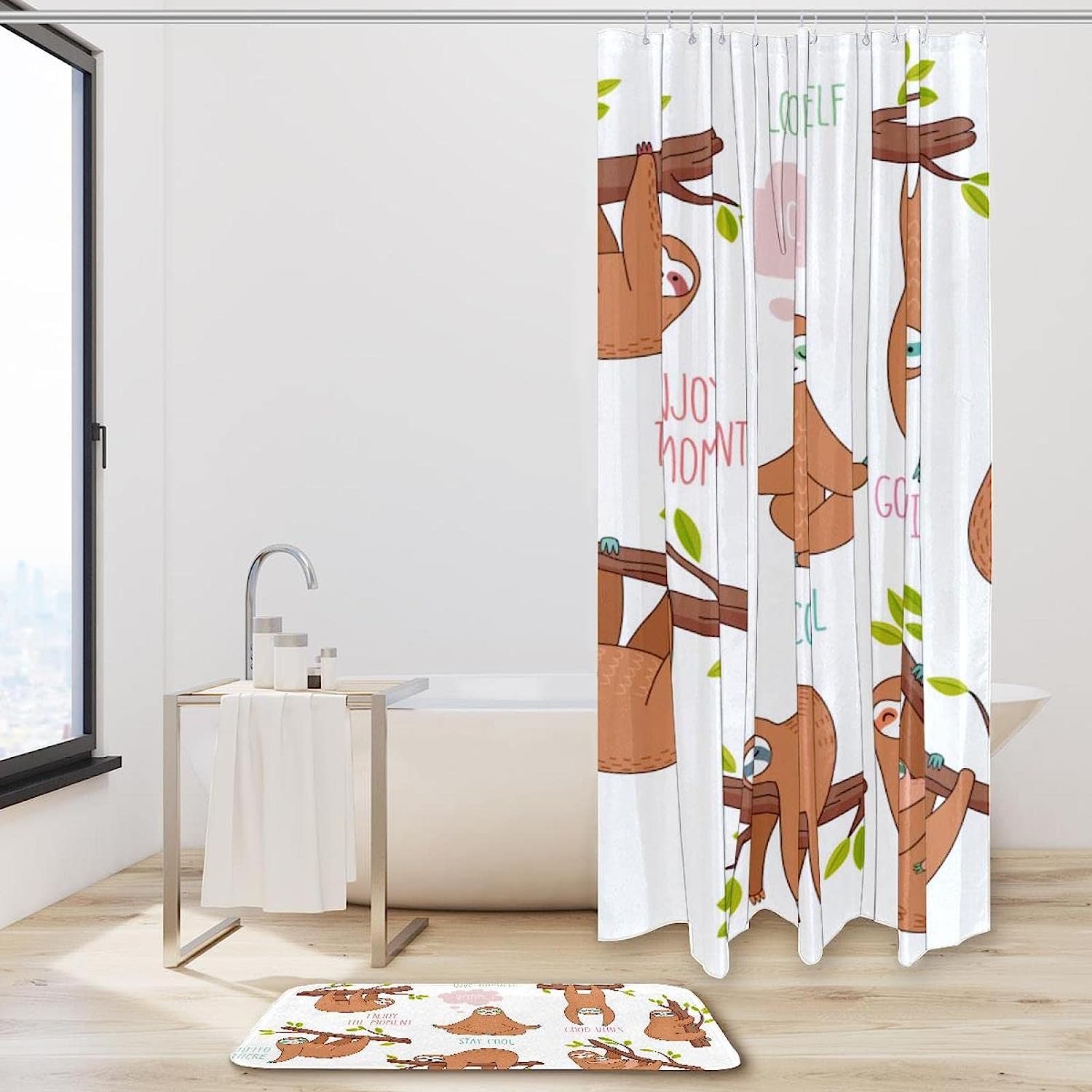 Cute Lazy Sloth Kids Bathroom Shower Curtain for Relaxing Bath Time