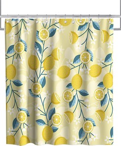 Cute Lemon Fruit Vintage Bathroom Shower Curtain Waterproof Washable Yellow