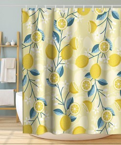 Cute Lemon Fruit Vintage Bathroom Shower Curtain Waterproof Washable Yellow