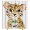 Cute Little Brown Baby Tiger Shower Curtain with White Fabric Set for Bathroom Decor 