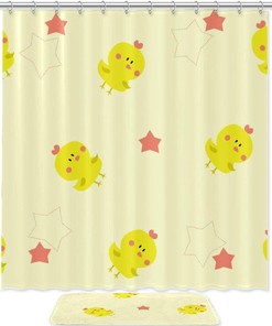 Cute Little Duck and Star Pattern Bathroom Shower Curtain