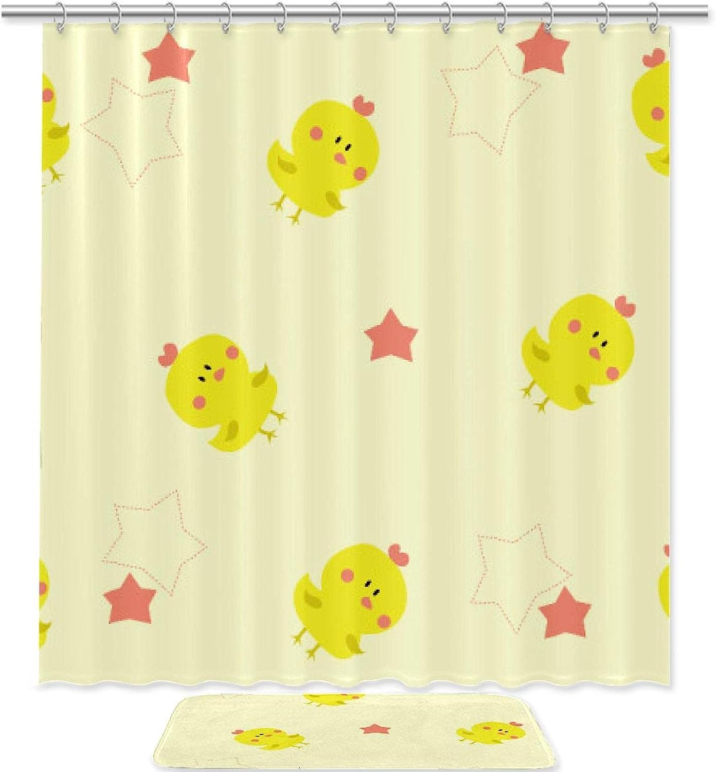 Cute Little Duck and Star Pattern Bathroom Shower Curtain