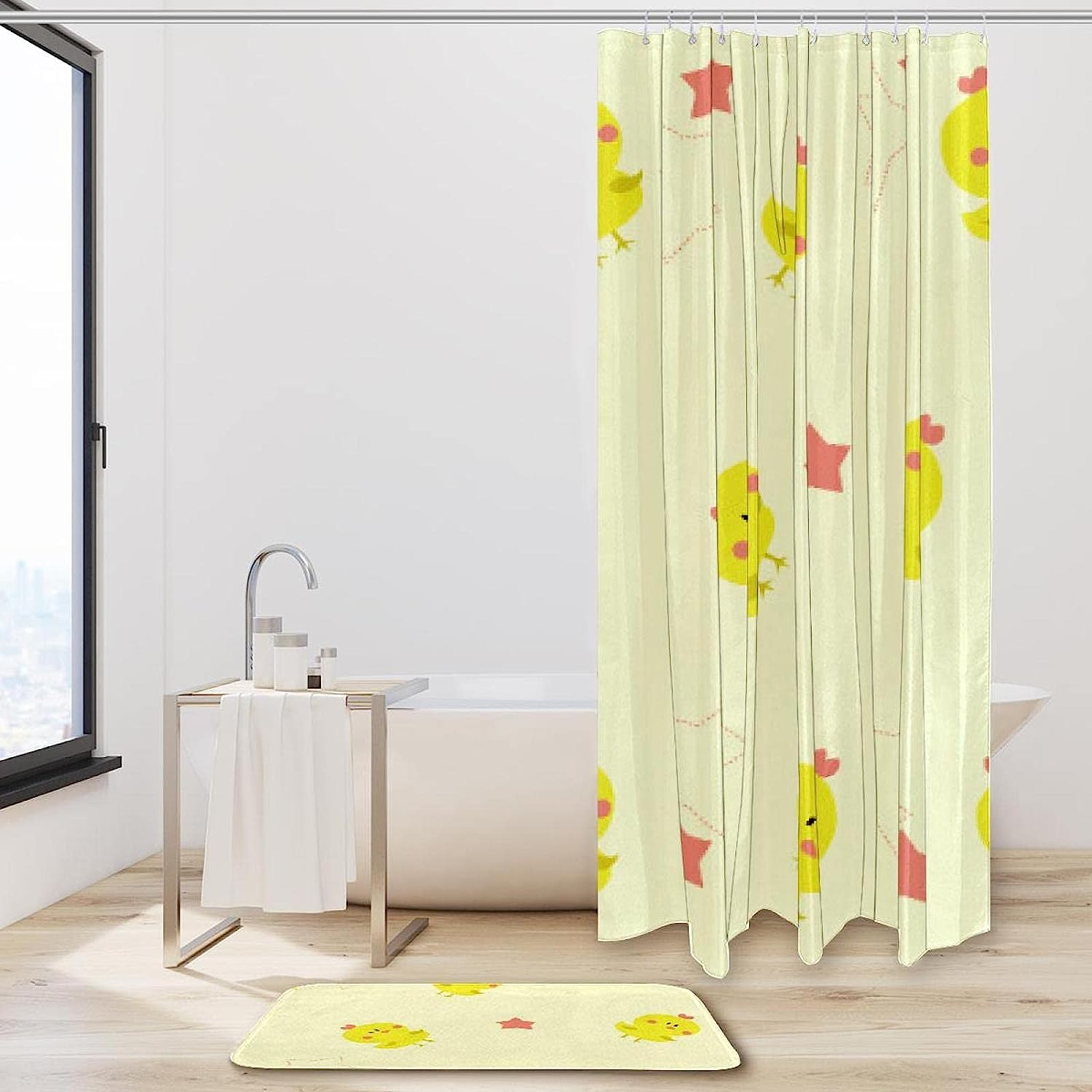 Cute Little Duck and Star Pattern Bathroom Shower Curtain