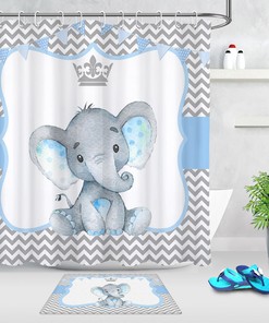 Cute Little Elephant Crown Gray White Stripes Unique Shower Curtain For Elegant And Fun Bathroom Decor