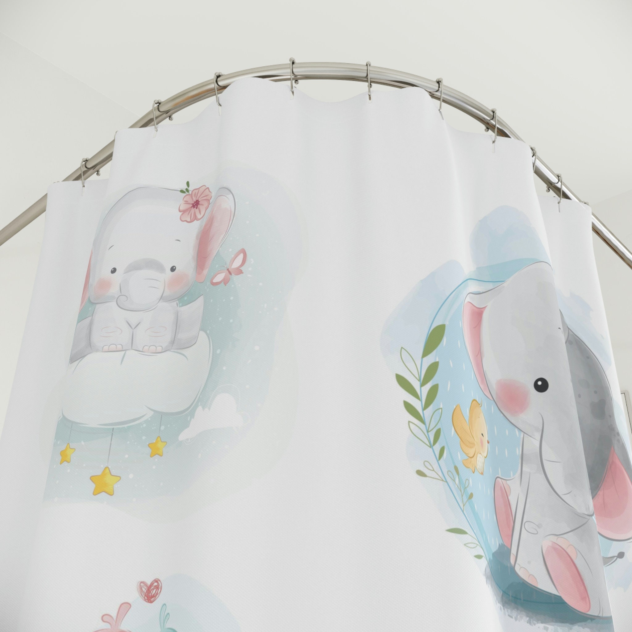 Cute Little Elephant For Kids Restroom Shower Curtain, Durable Fabric For Playful Bathroom Decor - Image 2