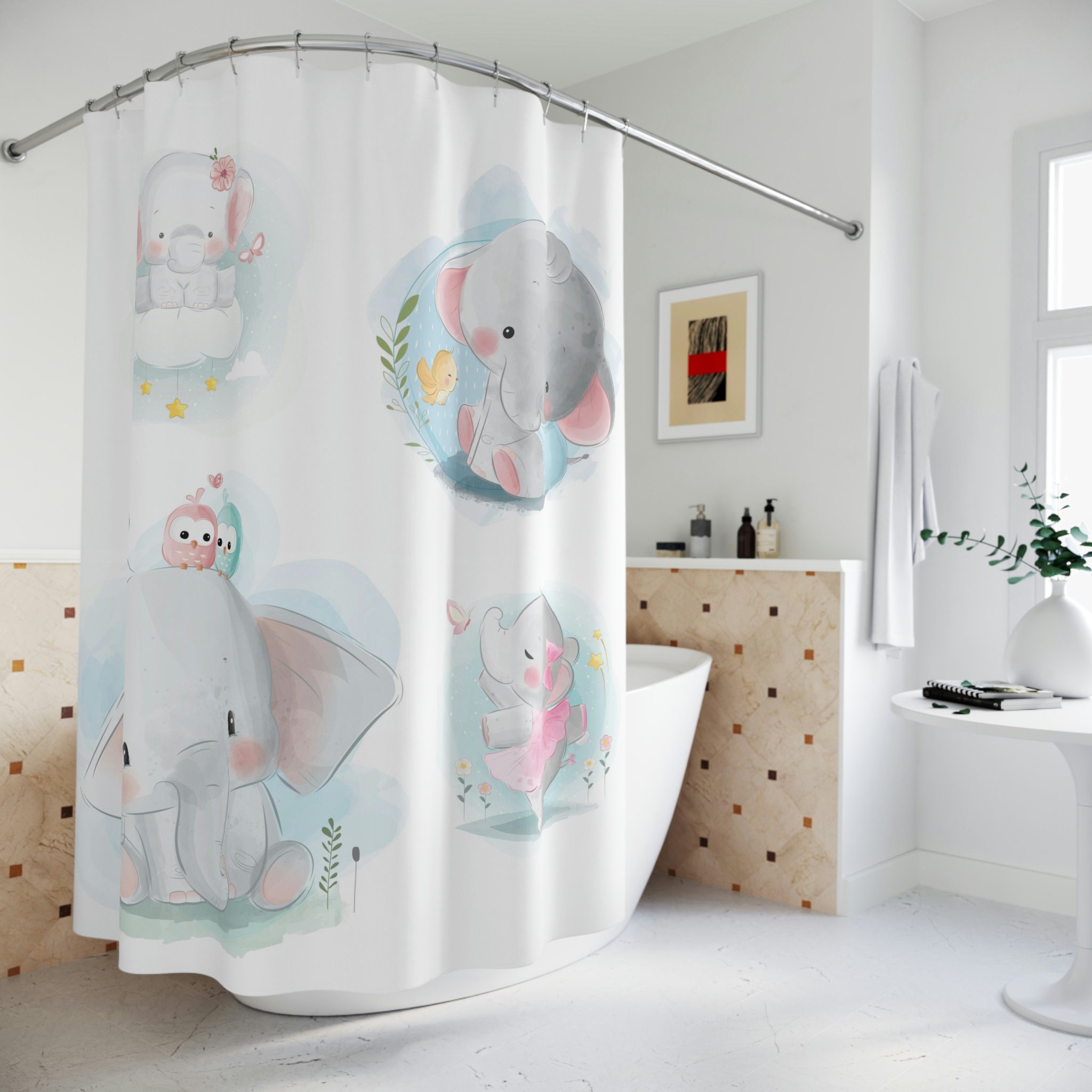 Cute Little Elephant For Kids Restroom Shower Curtain, Durable Fabric For Playful Bathroom Decor - Image 3