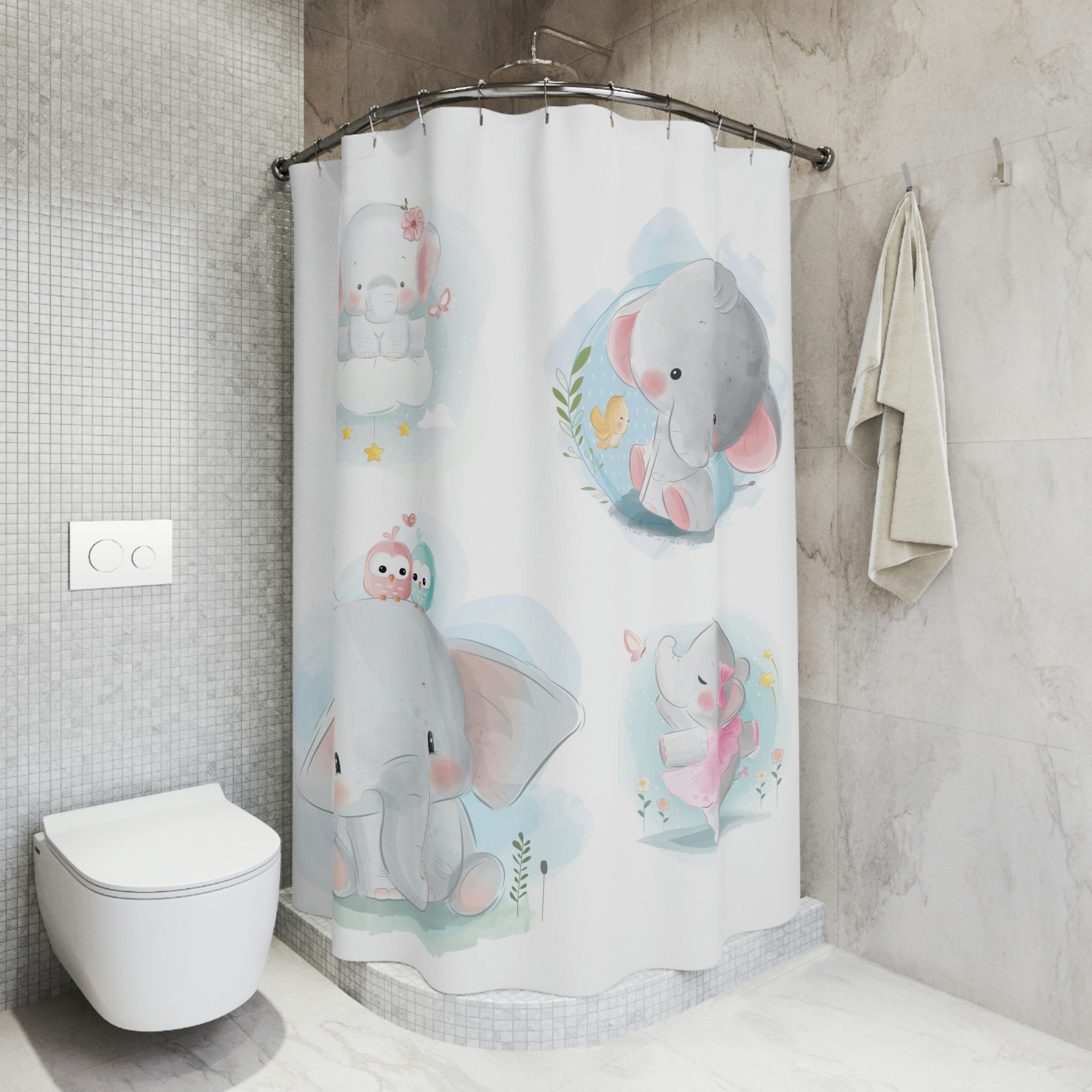 Cute Little Elephant For Kids Restroom Shower Curtain, Durable Fabric For Playful Bathroom Decor - Image 4