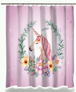 Cute Little Girl Unicorn Print Shower Curtain for Your Bathroom Decor