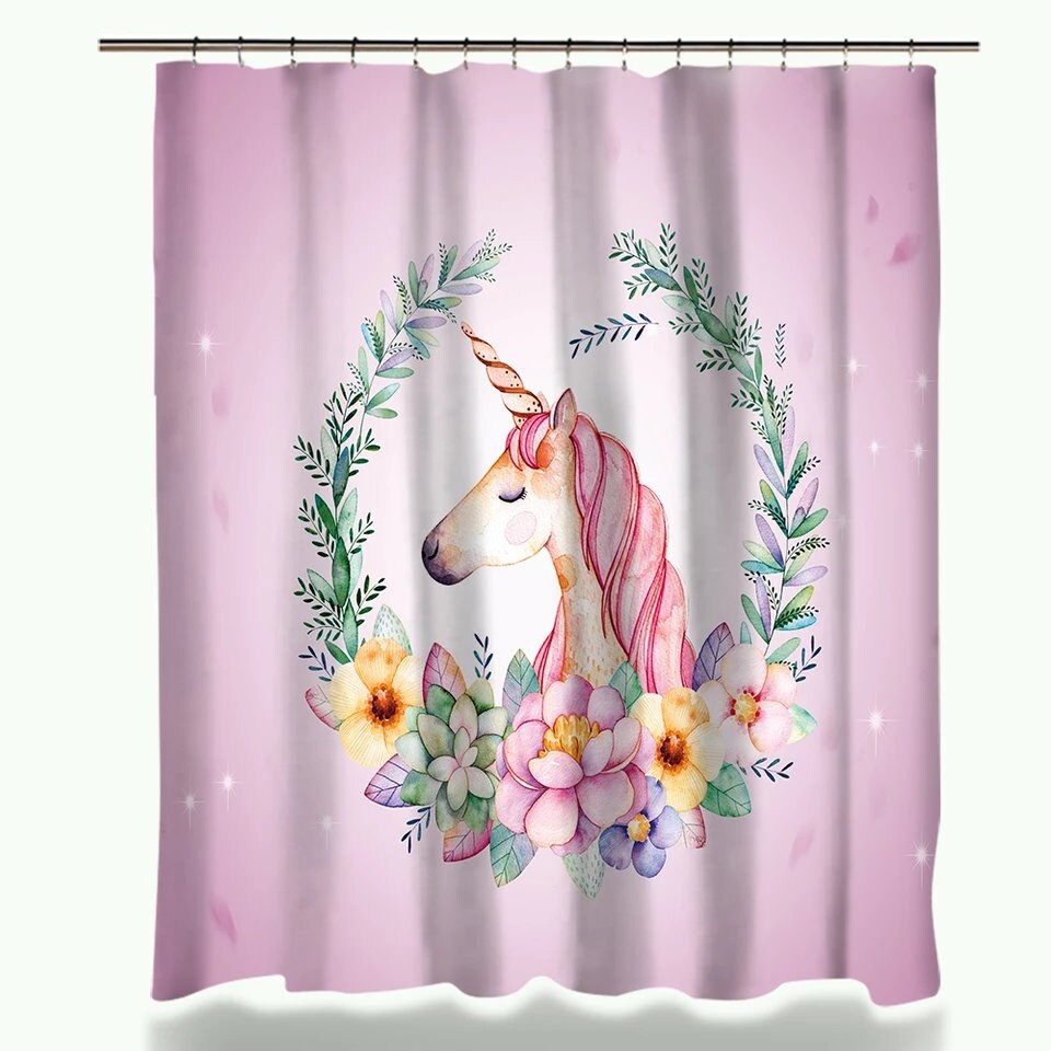 Cute Little Girl Unicorn Print Shower Curtain for Your Bathroom Decor