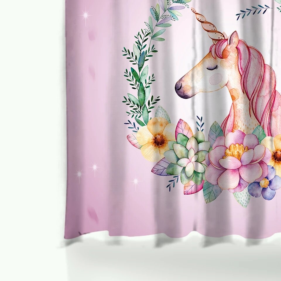Cute Little Girl Unicorn Print Shower Curtain for Your Bathroom Decor