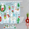 Cute Llama And Alpaca Christmas Wreath Santa Hat Fabric Shower Curtain, Perfect For Festive And Whimsical Bathroom Decor