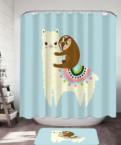 Cute Llama And Sloth For Kids Bathroom Shower Curtain, Fun And Playful Decor For Children
