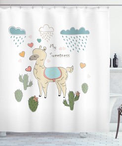 Cute Llama Animal Abstract Shower Curtain - Creative Bathroom Decor with Funny Print