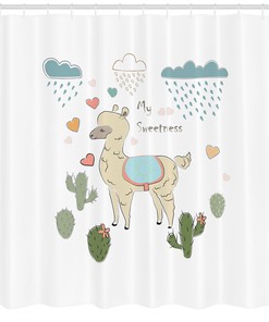 Cute Llama Animal Abstract Shower Curtain - Creative Bathroom Decor with Funny Print