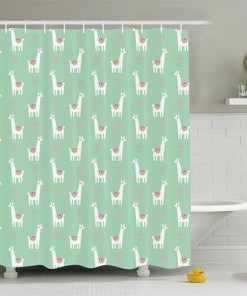 Cute Llama Fabric Bathroom Shower Curtain - Whimsical Animal Decor for Kids Bathroom 