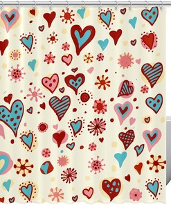 Cute Love Hearts Waterproof Shower Curtain for Bathroom Decor