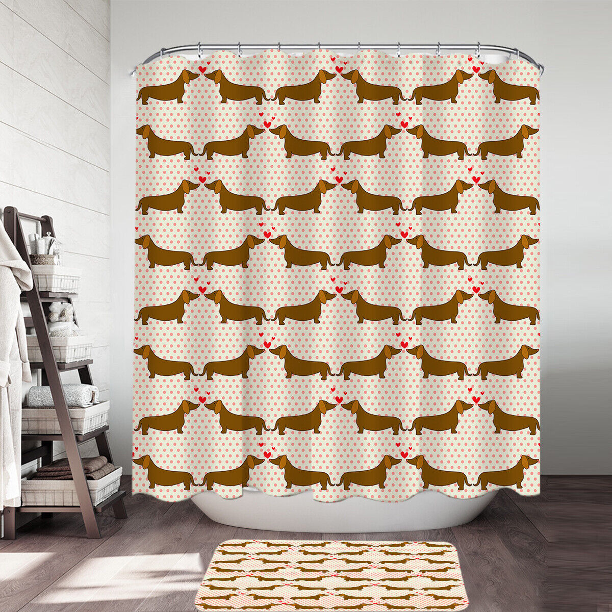 Cute Lovers Dachshund Dogs Print Shower Curtain For Dog Lovers Bathroom Decor