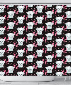 Cute Maltese Dog With Hearts Print Shower Curtain For Dog Lovers Bathroom Decor