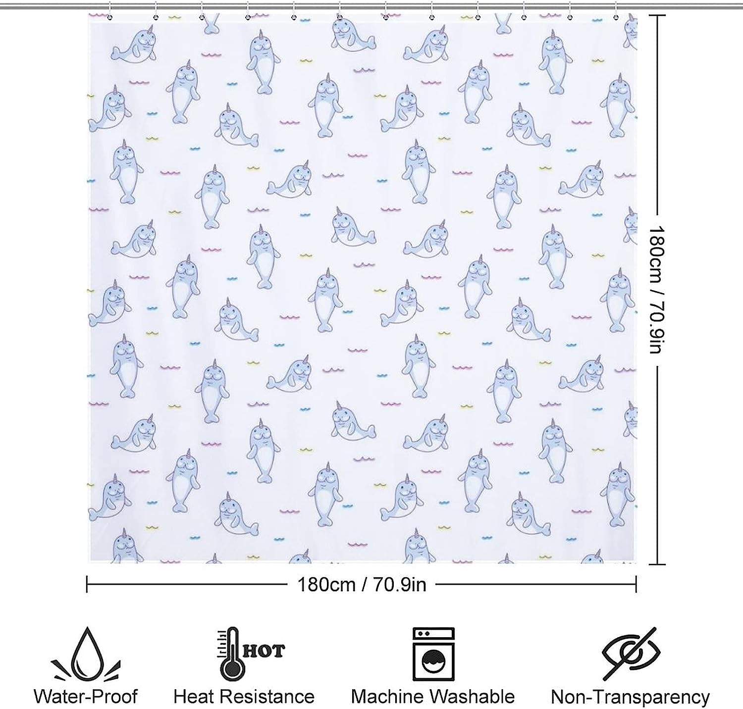 Cute Manatees Unicorns Restroom Shower Curtain, Fun And Whimsical Bathroom Decor - Image 2
