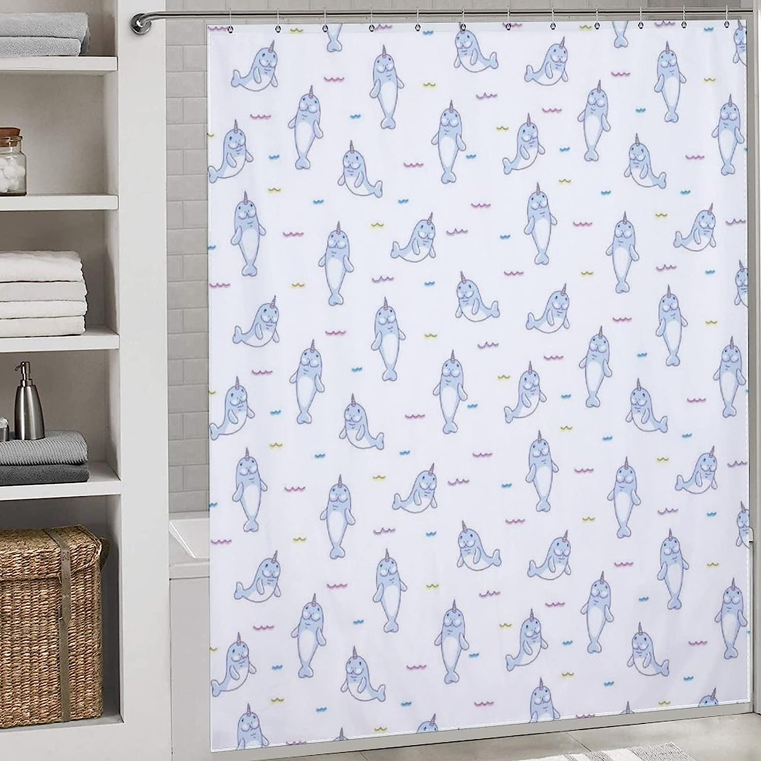 Cute Manatees Unicorns Restroom Shower Curtain, Fun And Whimsical Bathroom Decor - Image 3