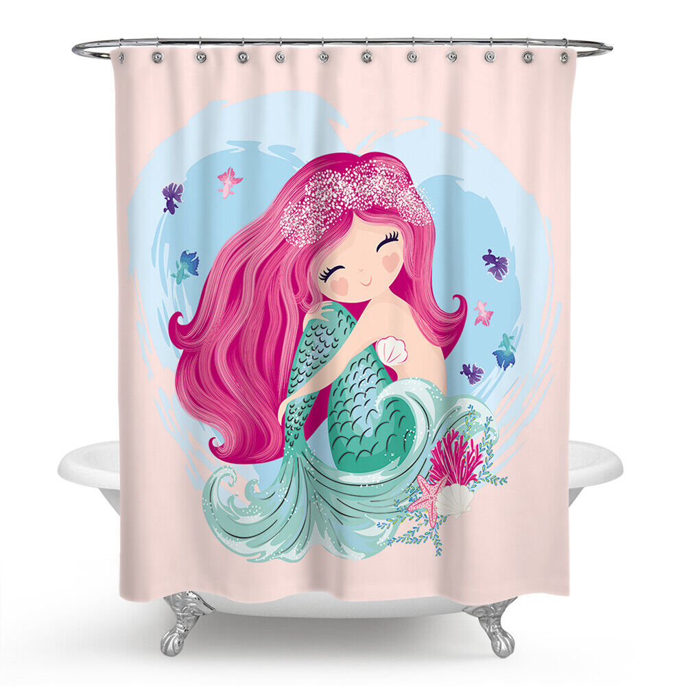 Cute Mermaid Bathroom Shower Curtain With Whimsical And Dreamy Print - Image 2