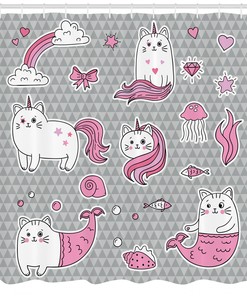 Cute Mermaid Cat Print Unicorn Shower Curtain for Your Bathroom