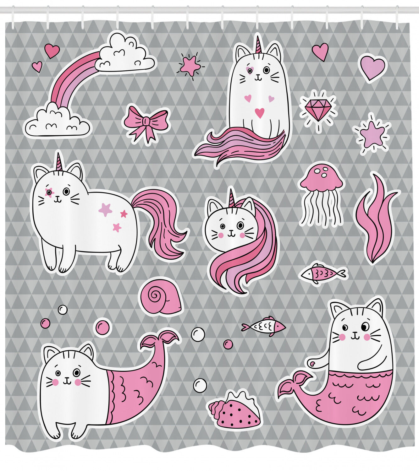 Cute Mermaid Cat Print Unicorn Shower Curtain for Your Bathroom