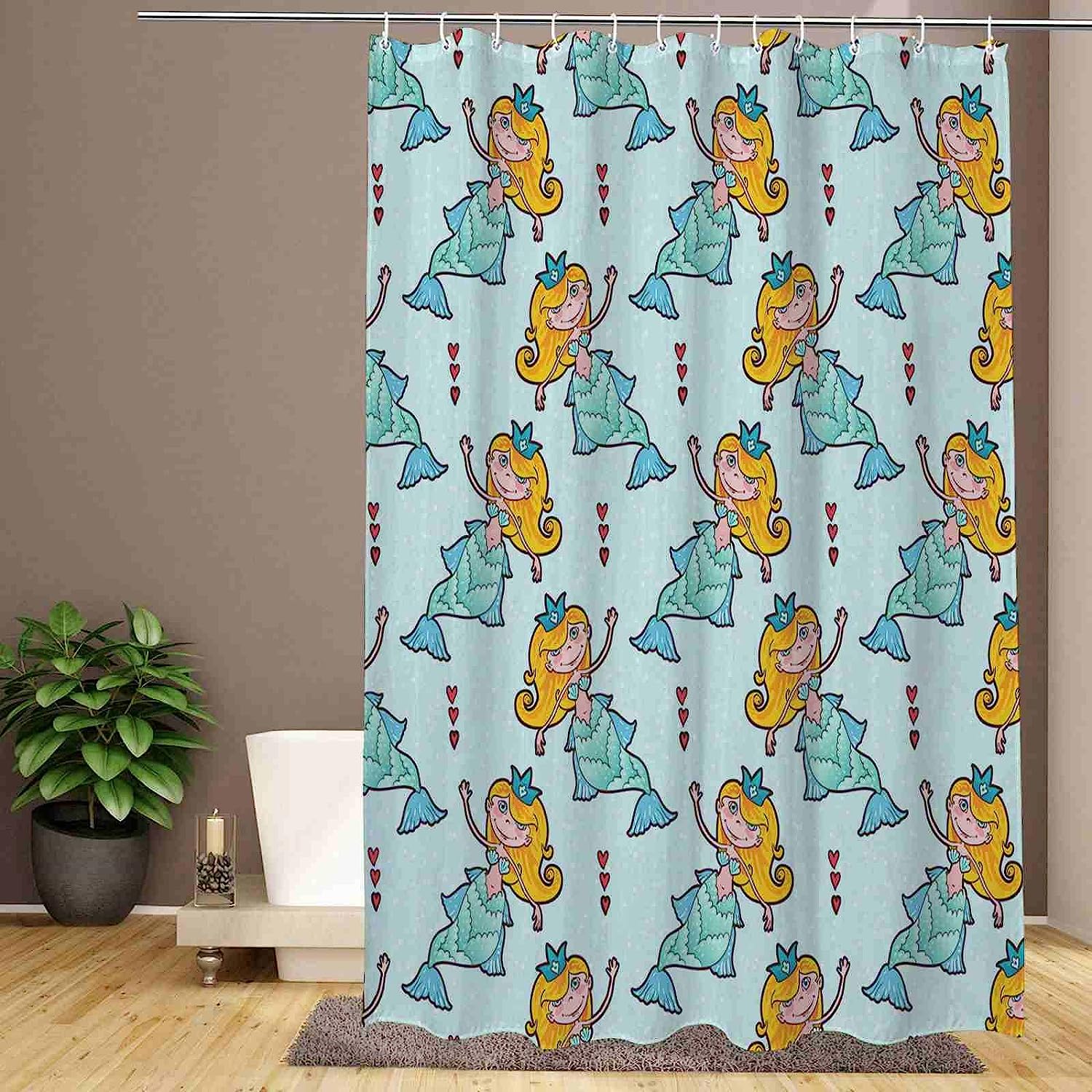 Cute Mermaid Girl Pattern Shower Curtain, Decorative Bathroom Curtain with Princess Theme and VISALUNA Keyword
