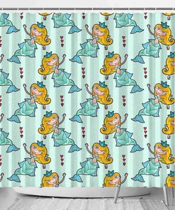 Cute Mermaid Girl Pattern Shower Curtain, Decorative Bathroom Curtain with Princess Theme and VISALUNA Keyword