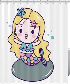 Cute Mermaid Little Girl Bath Shower Curtain For Playful And Lovely Bathroom Decor