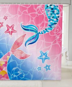 Cute Mermaid Shower Curtain For Kids With Happy Cartoon Mermaid Tail Print, Perfect For Ocean-Themed Bathroom Decor