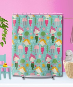 Cute Mermaid Shower Curtain With Jellyfish Print, Perfect For Girly And Ocean-Inspired Bathroom Decor