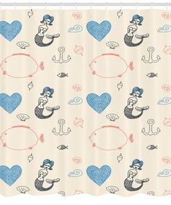 Cute Mermaid Shower Curtain for Balloon Fish Hearts Print - Great for Kids Bathroom