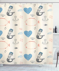 Cute Mermaid Shower Curtain for Balloon Fish Hearts Print - Great for Kids Bathroom 