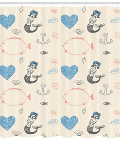 Cute Mermaid Shower Curtain for Balloon Fish Hearts Print - Great for Kids Bathroom 