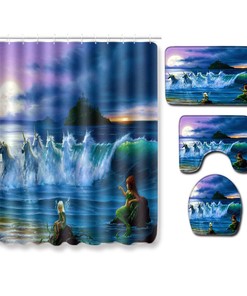 Cute Mermaid Unicorn Print Shower Curtain for Girls Bathroom